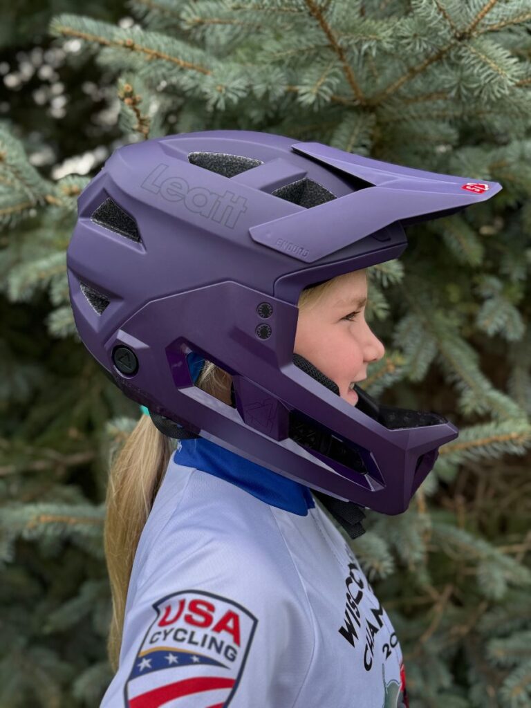 Leatt Enduro helmet on a young girl