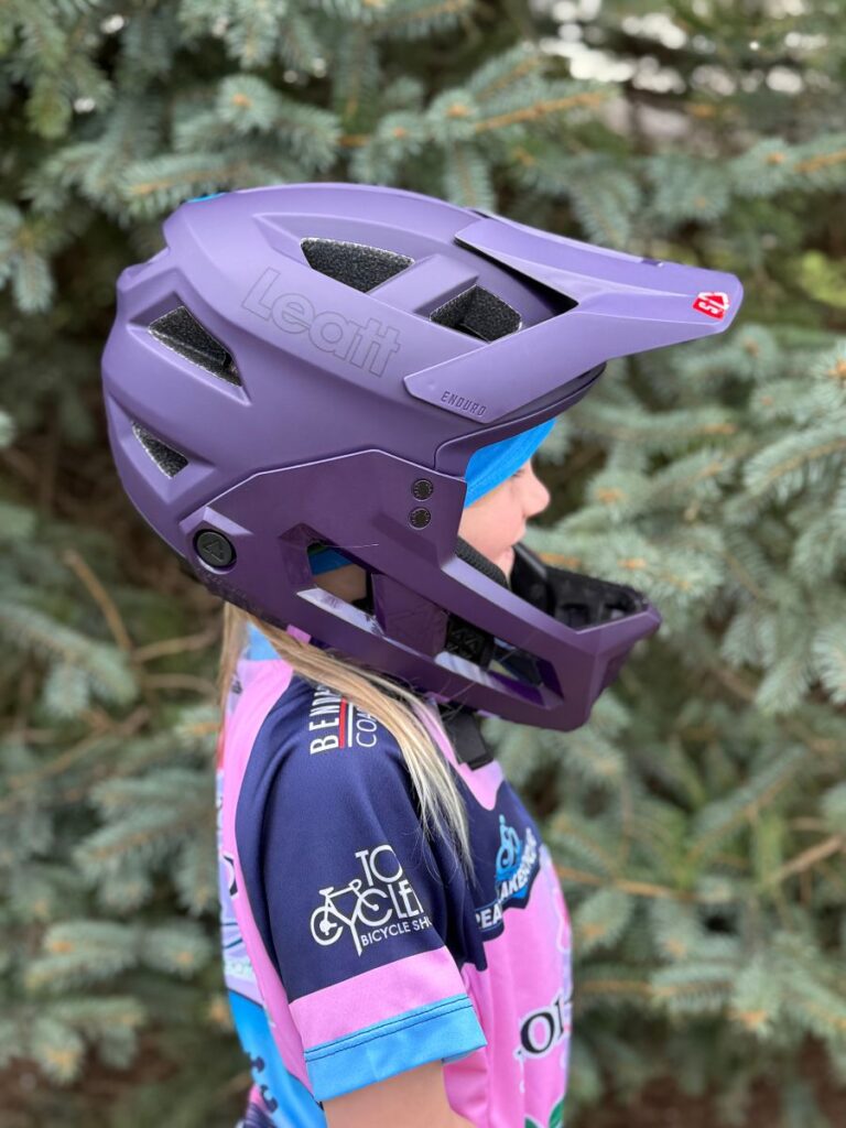 Leatt Enduro helmet on a young girl