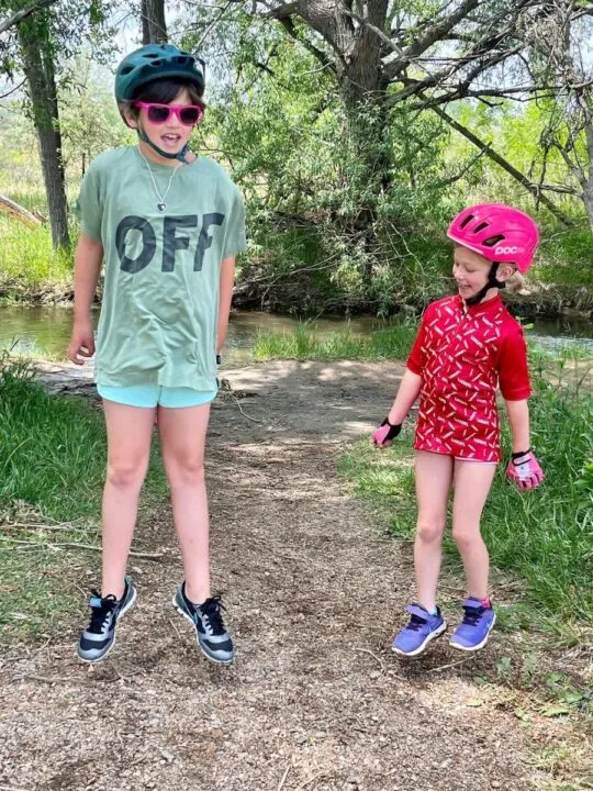 My kids wearing raod and mountain bike shirts