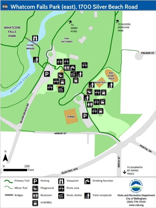 Park map of Whatcom Falls Park's East Entrance