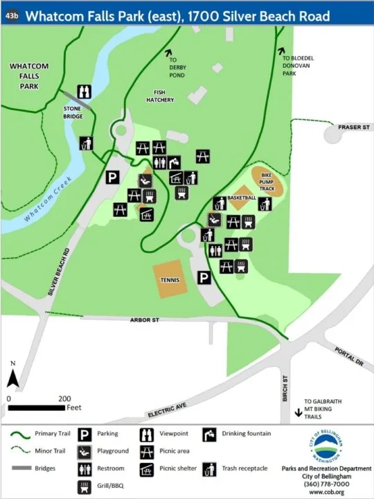 Park map of Whatcom Falls Park's East Entrance