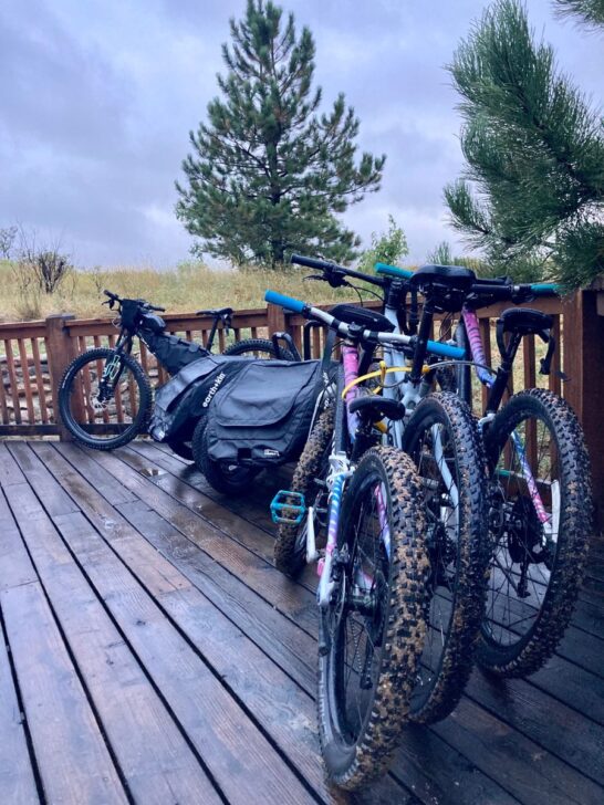 pic of bikes and wagon in rain