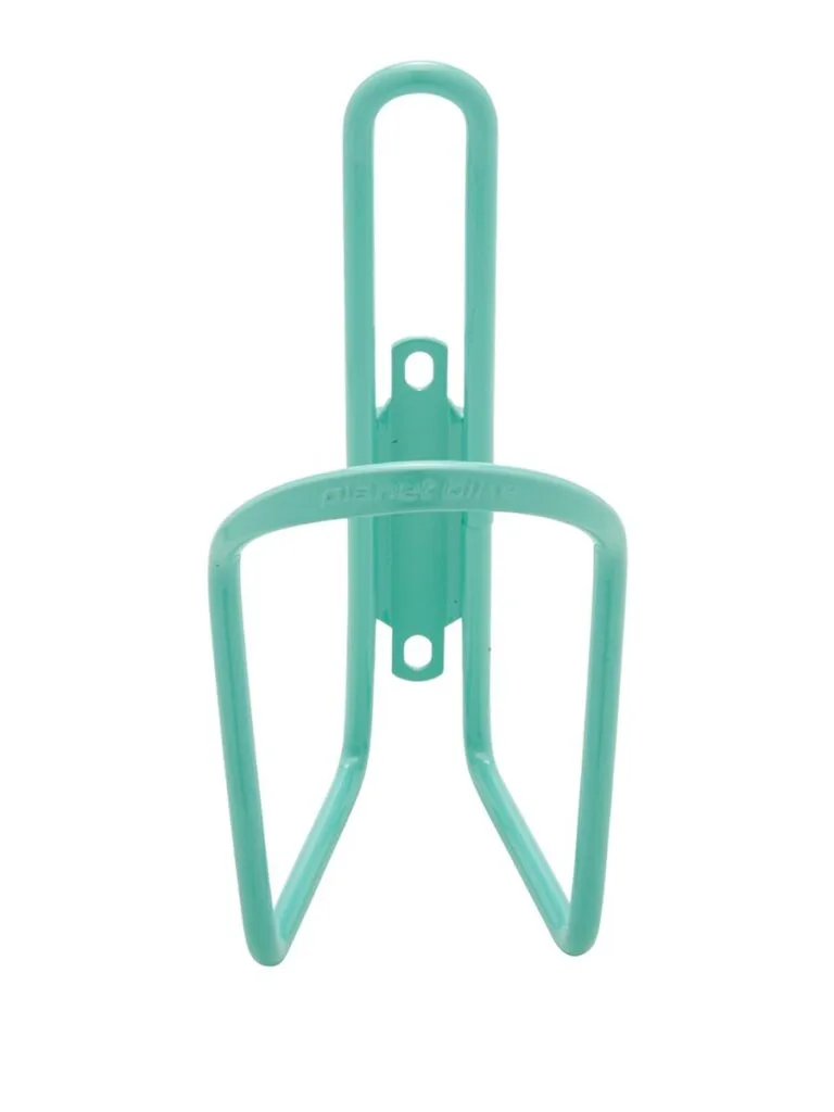 A stock photo of a teal water bottle cage